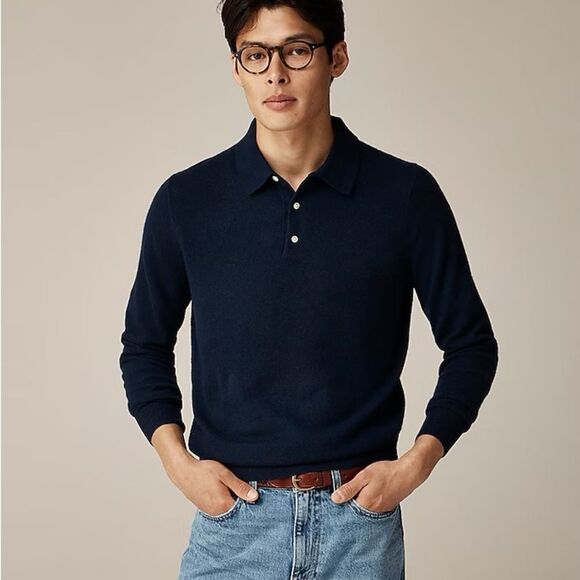 J CREW Cashmere collared sweater-polo in dark navy blue - Picture 1 of 8